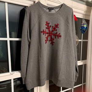 Lane Bryant Gray Crewneck with Red Plaid Accent
